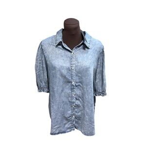 NWT Jane & Delancey Women’s Denim Button Shirt Ruffle Short Sleeve Blue Size XL